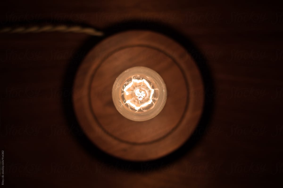 Looking down at an Edison lightbulb from above