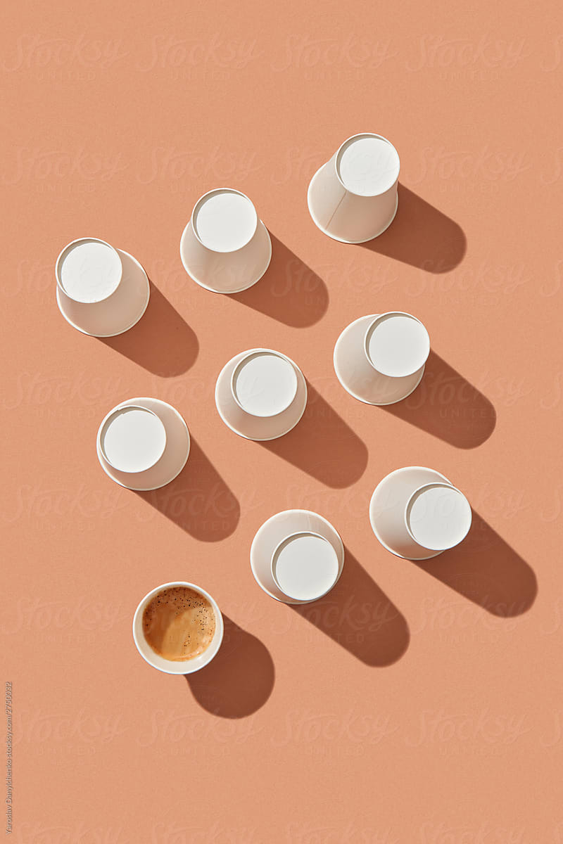 Top view paper cups set.
