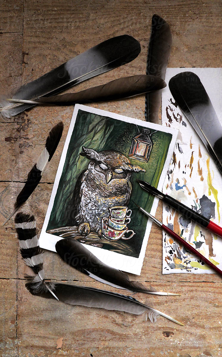 Night owl fairytale painting