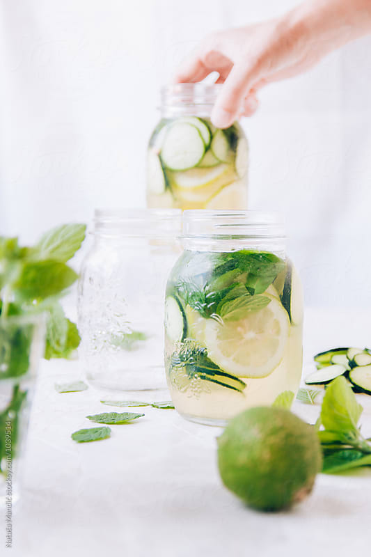 Cucumber water with mint and lemon