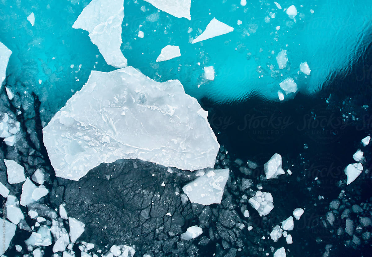 Greenland Arctic piece of winter sea ice, floe shaped like Australia