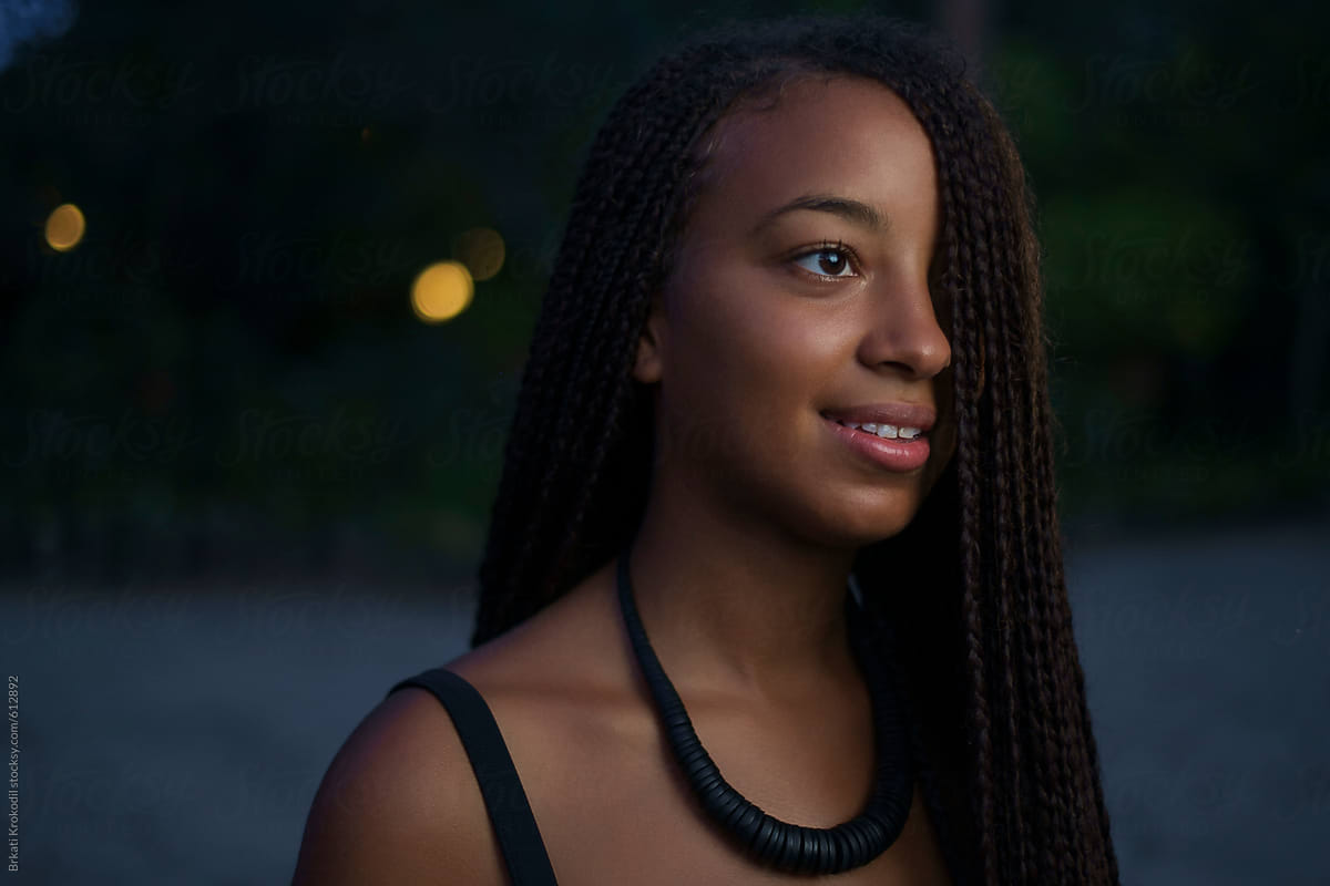 Portrait Of Beautiful Black Woman With Long Braided Hair By Stocksy Contributor Brkati