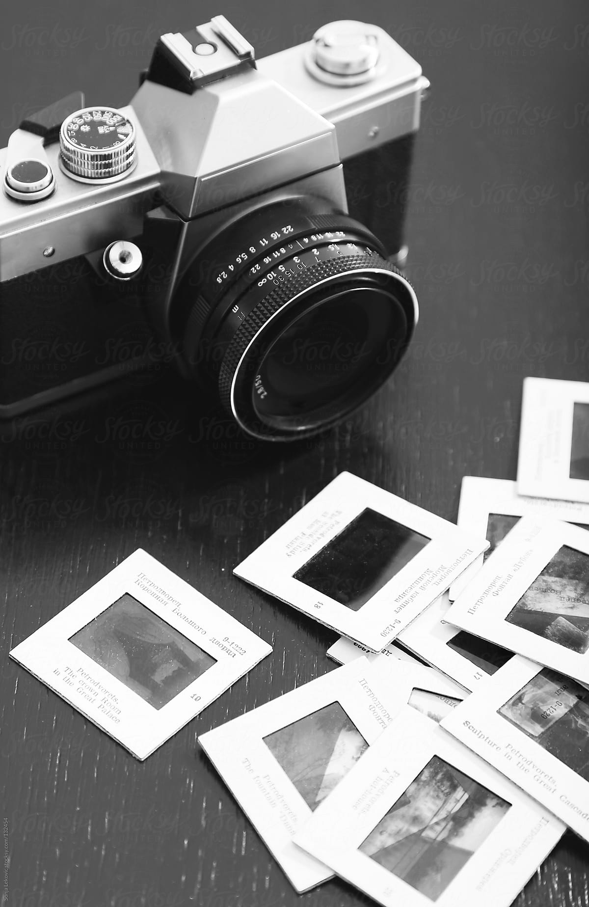 retro camera and slides