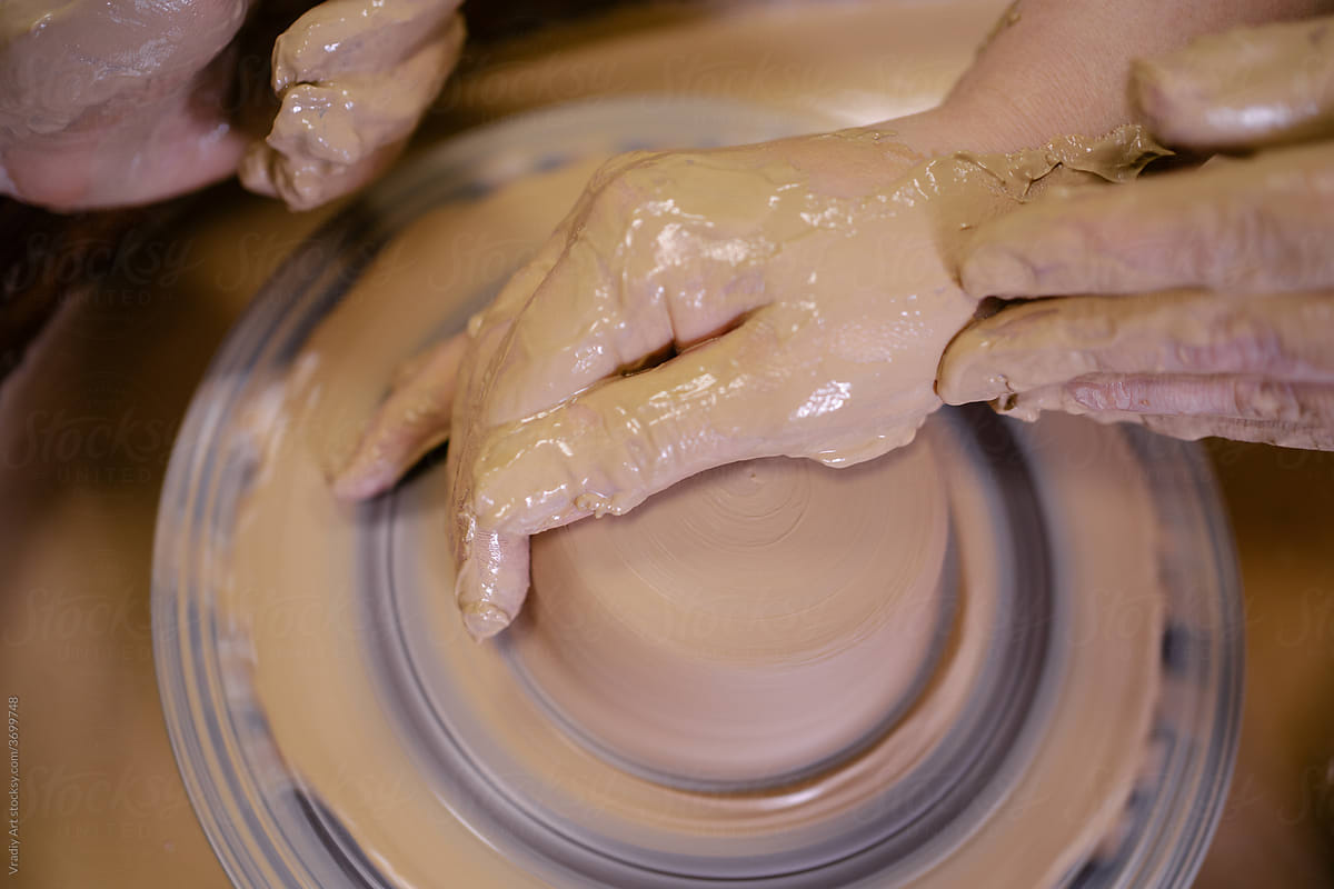 Process of  potter making ceramic on wheel