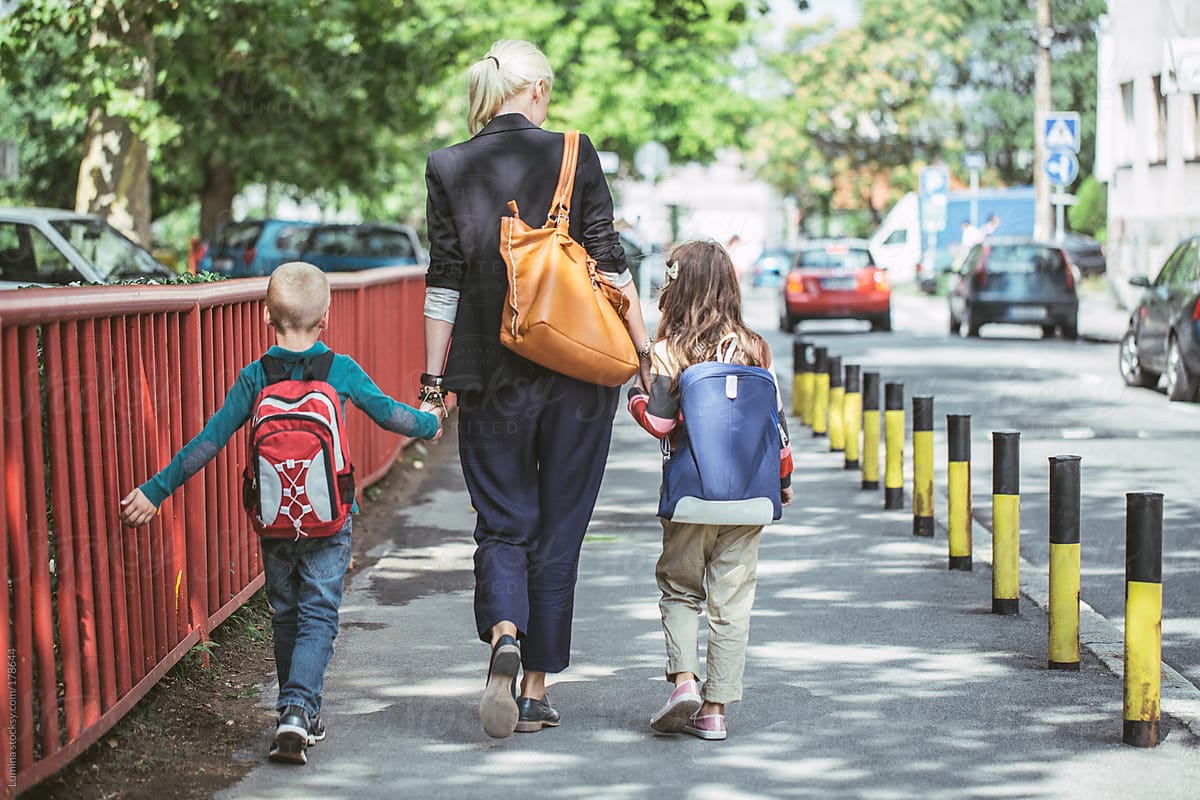Mother Taking Kids To School By Stocksy Contributor Lumina Stocksy