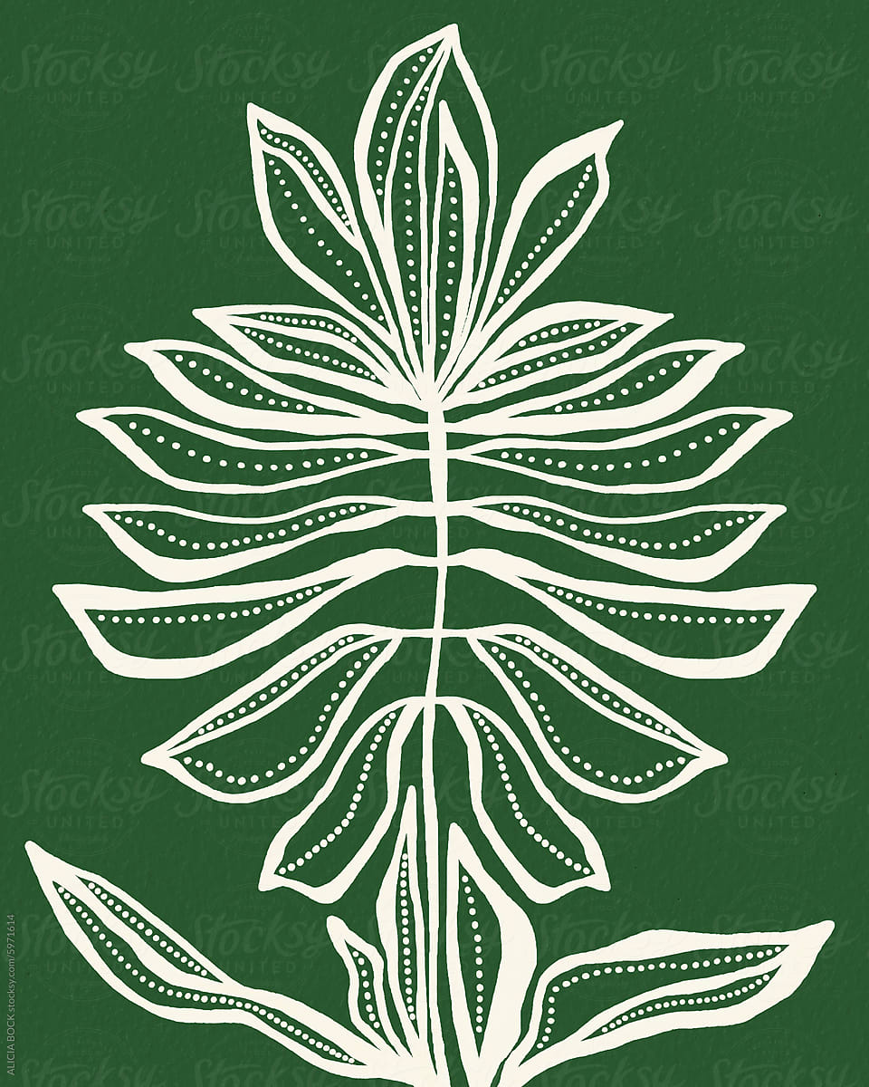 Minimal Floral Illustration In Green And White