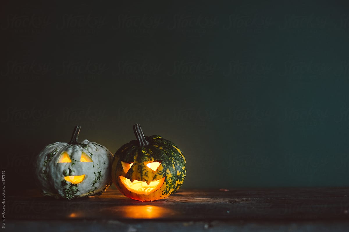 Two Carved Pumpkins For Halloween