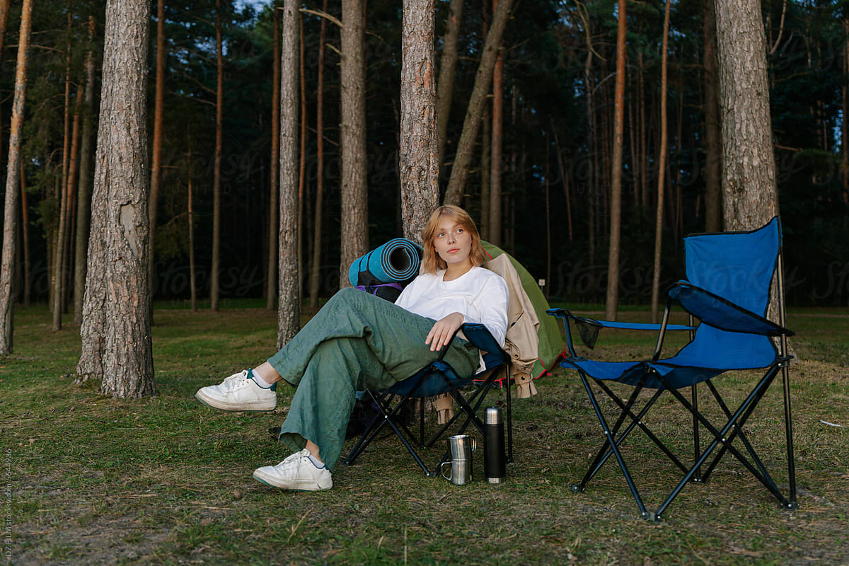 A woman in a camping