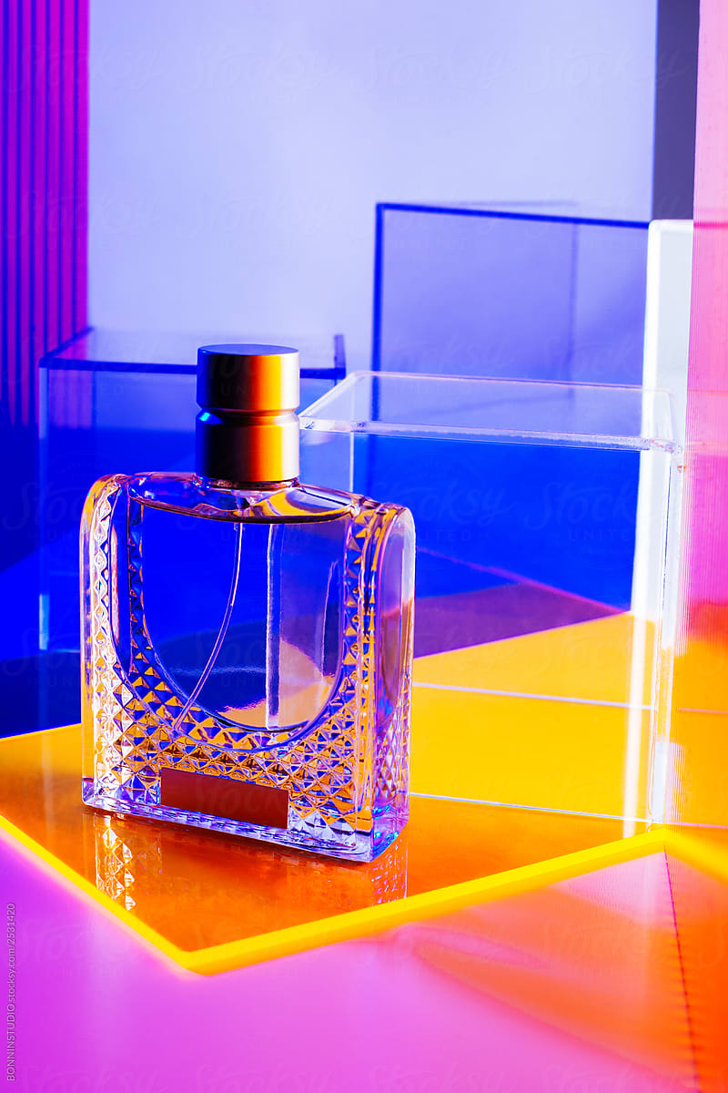 Perfume bottle in studio.