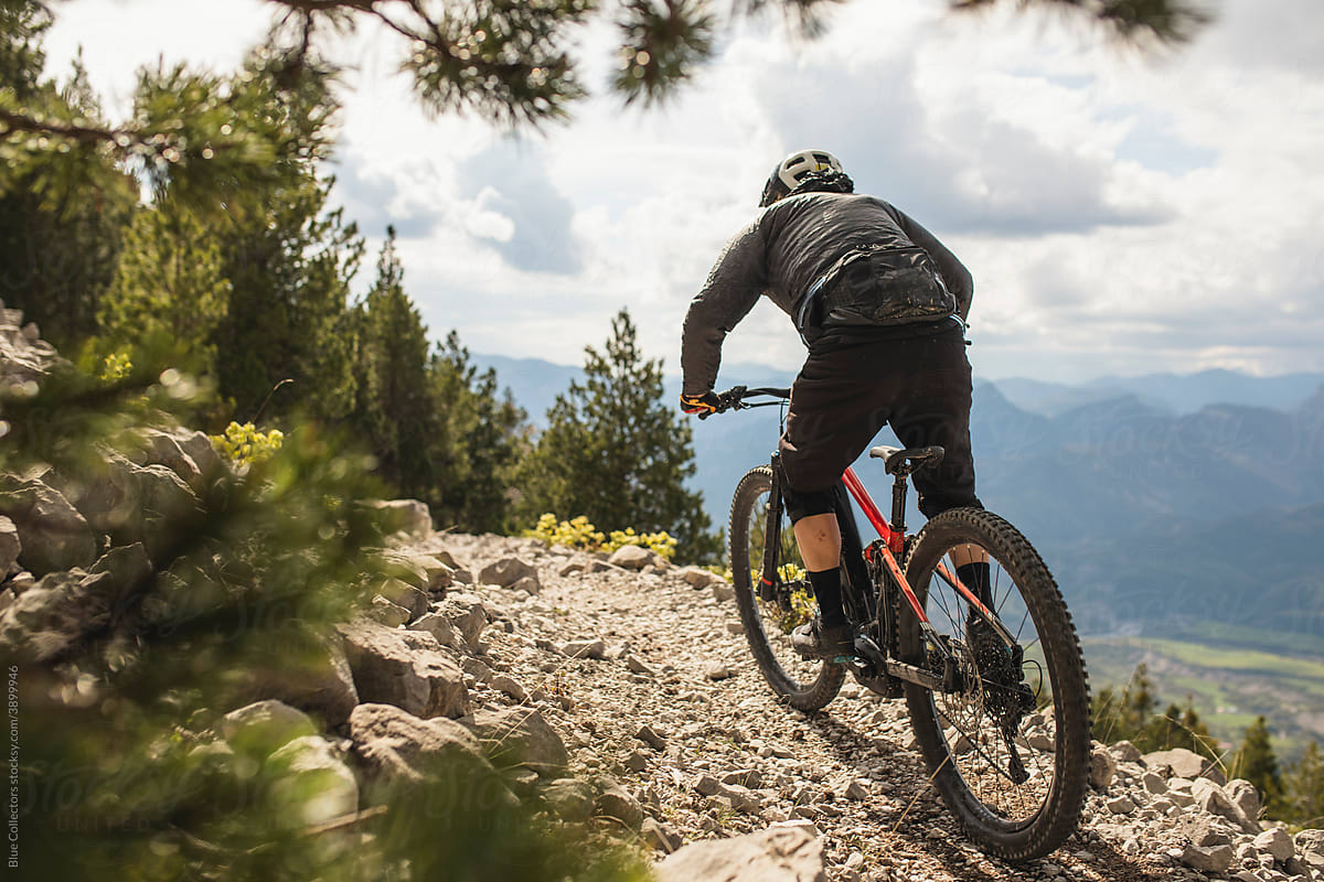 Mountain biker riding through the Pyrenees