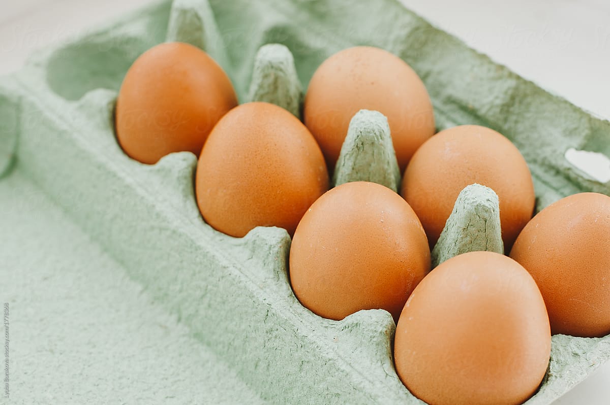 Eggs on green container