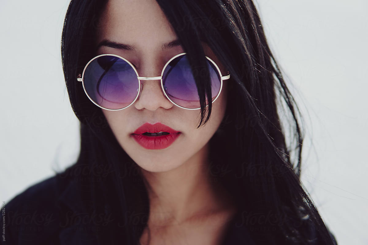 Closeup Portrait Of A Sexy Woman With Red Lipstick And Sunglasses By Paff Model Sunglasses 3539