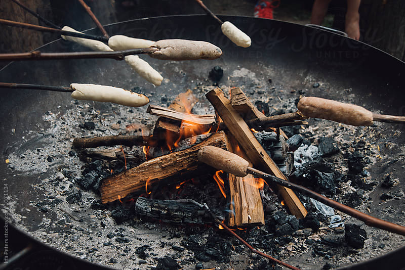 Food: Campfire Bread baked on sticks over the fire