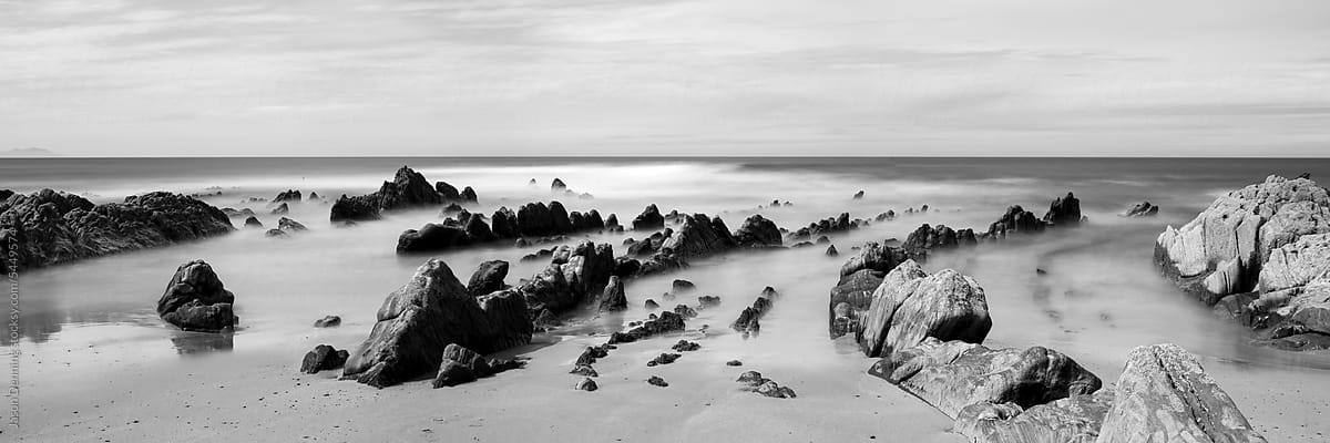 Playa de Barrika beach Basque country Spain black and white