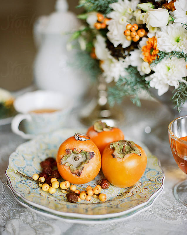 Persimmon and flowers Still Life by Milles Studio - Persimmon, Plate ...