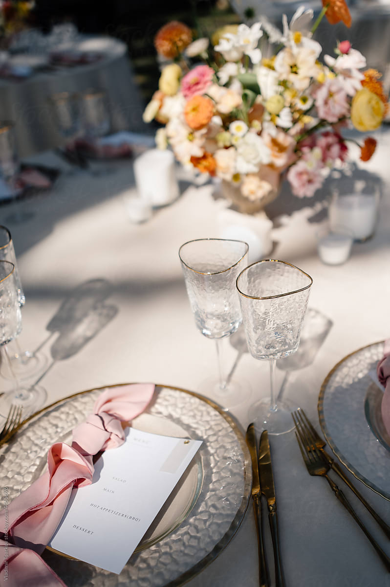 festive table setting with menu sheet  for guests