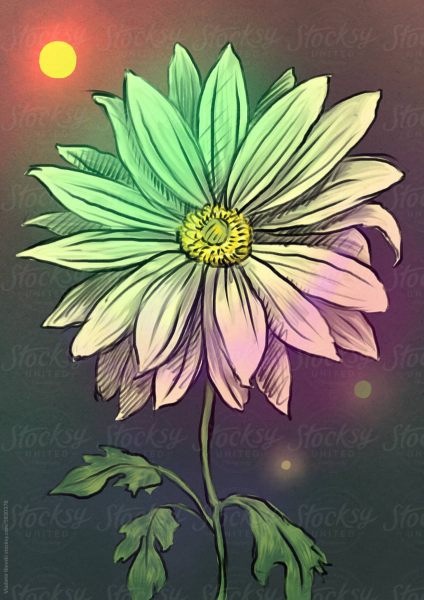 Digital painting of a magical white flower