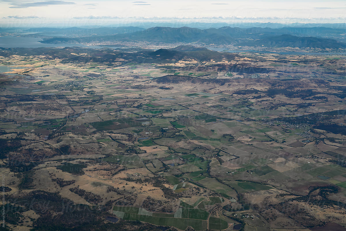 View from plane window of Tasmania