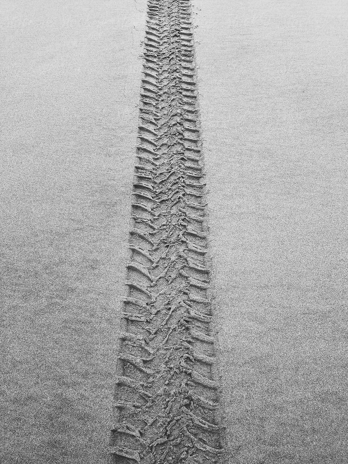 Tire tracks on sand at beach, Long Beach Peninsula, WA