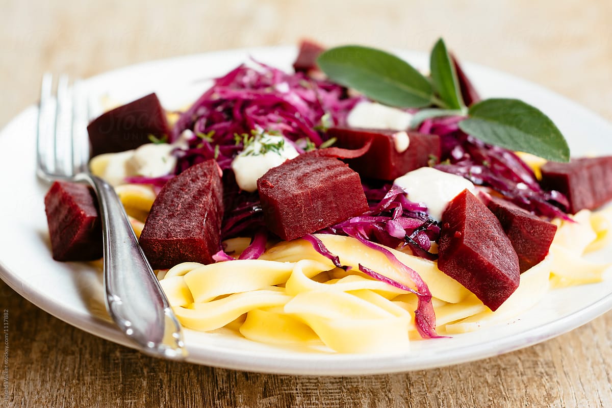 Beets and Red Cabbage On Pasta