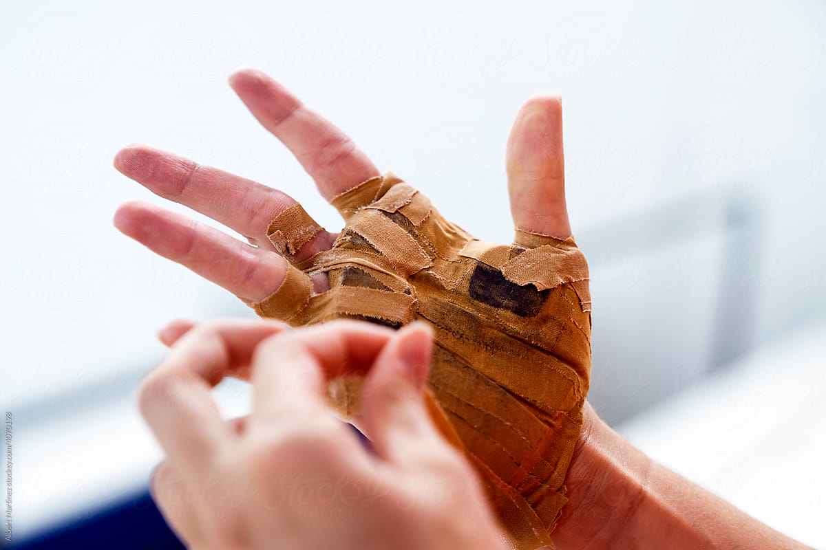 Close up view of hand of female player