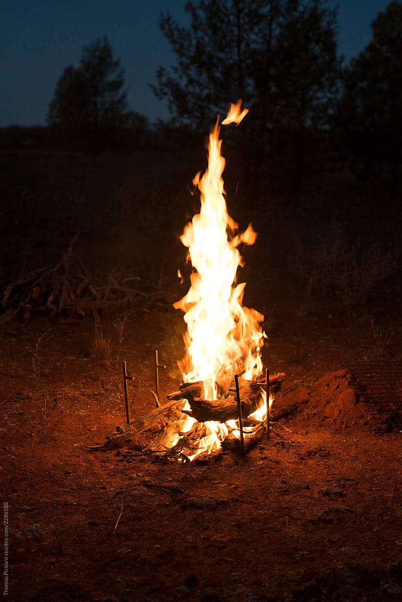 Campfire at night, outback Australia.