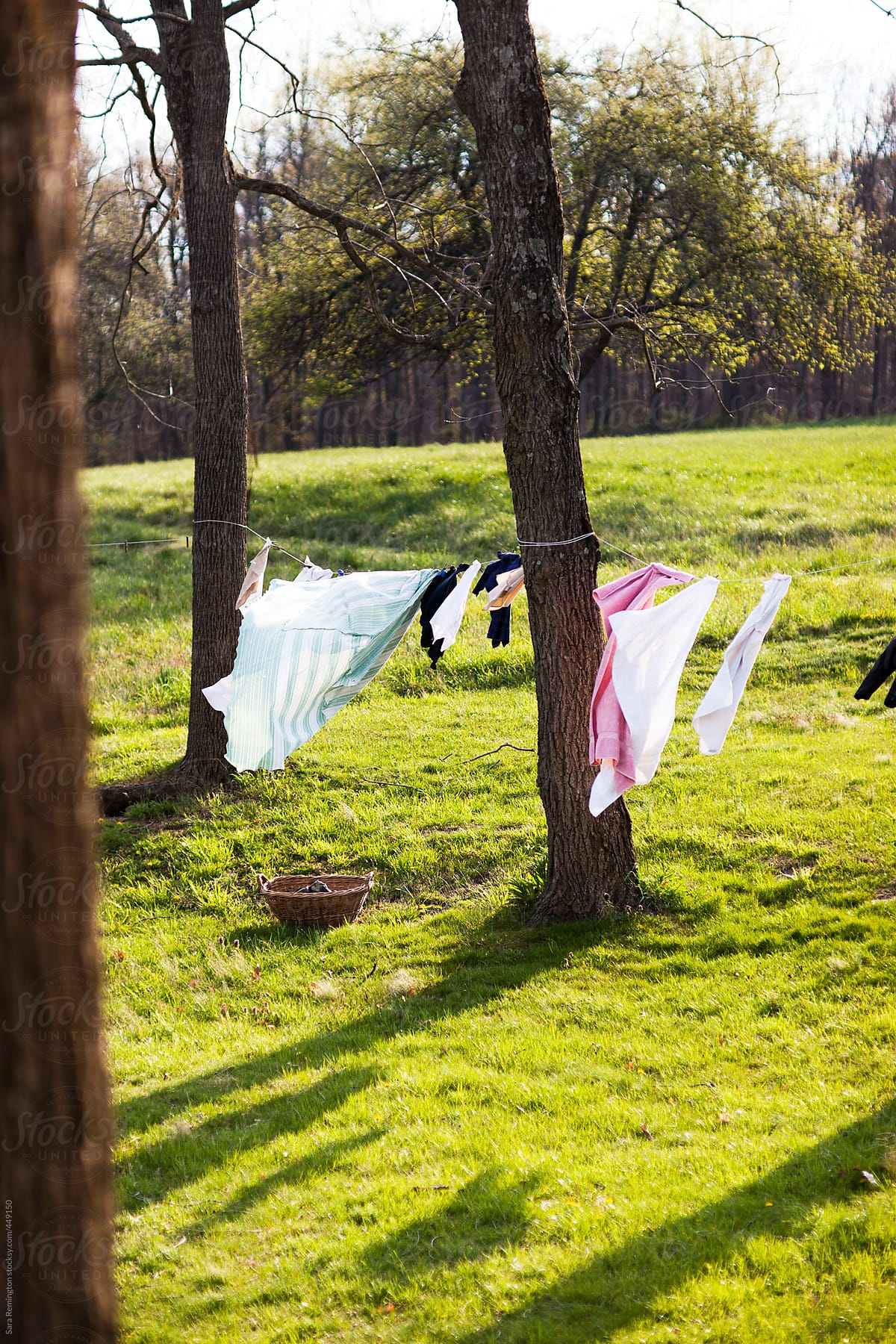 Laundry Hangs Outside Drying In Wind