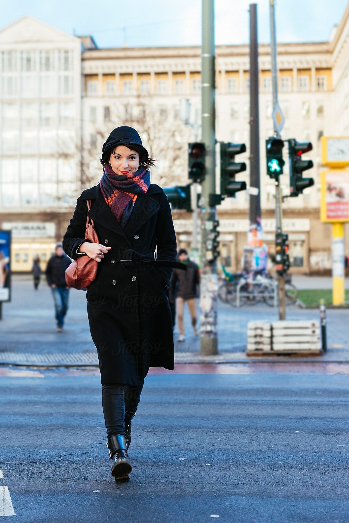 Woman walking on Streets in winter