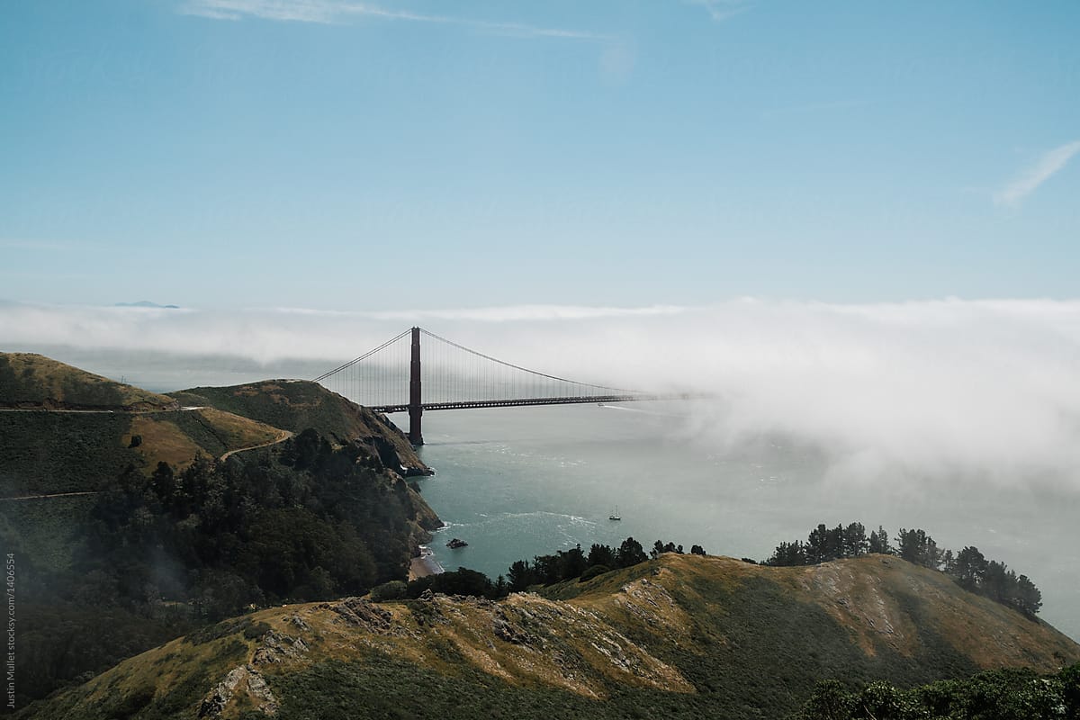 Golden Gate Bridge surrounded in fog.