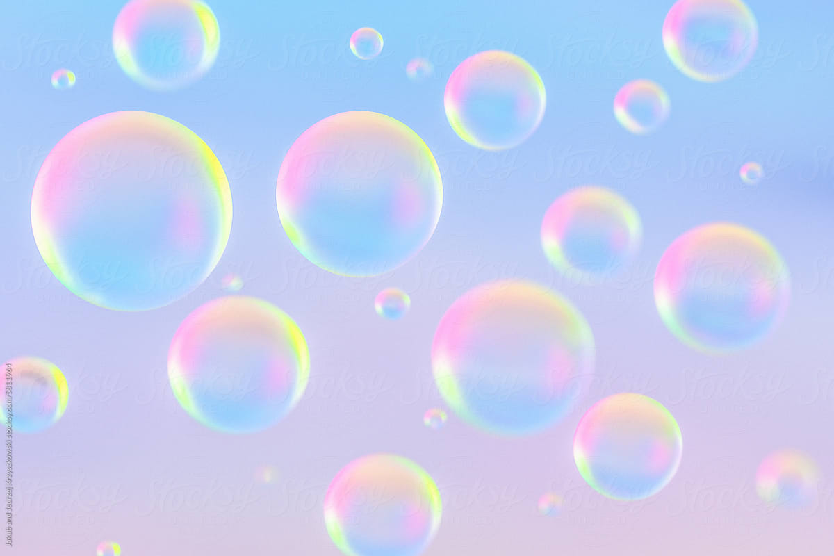 Abstract Background- render of opal bubbles floating on blue sky