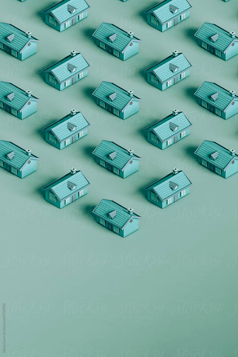many 3d houses on blue