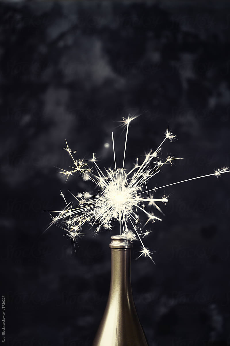 Champagne Bottle With Sparkler by Ruth Black Champagne