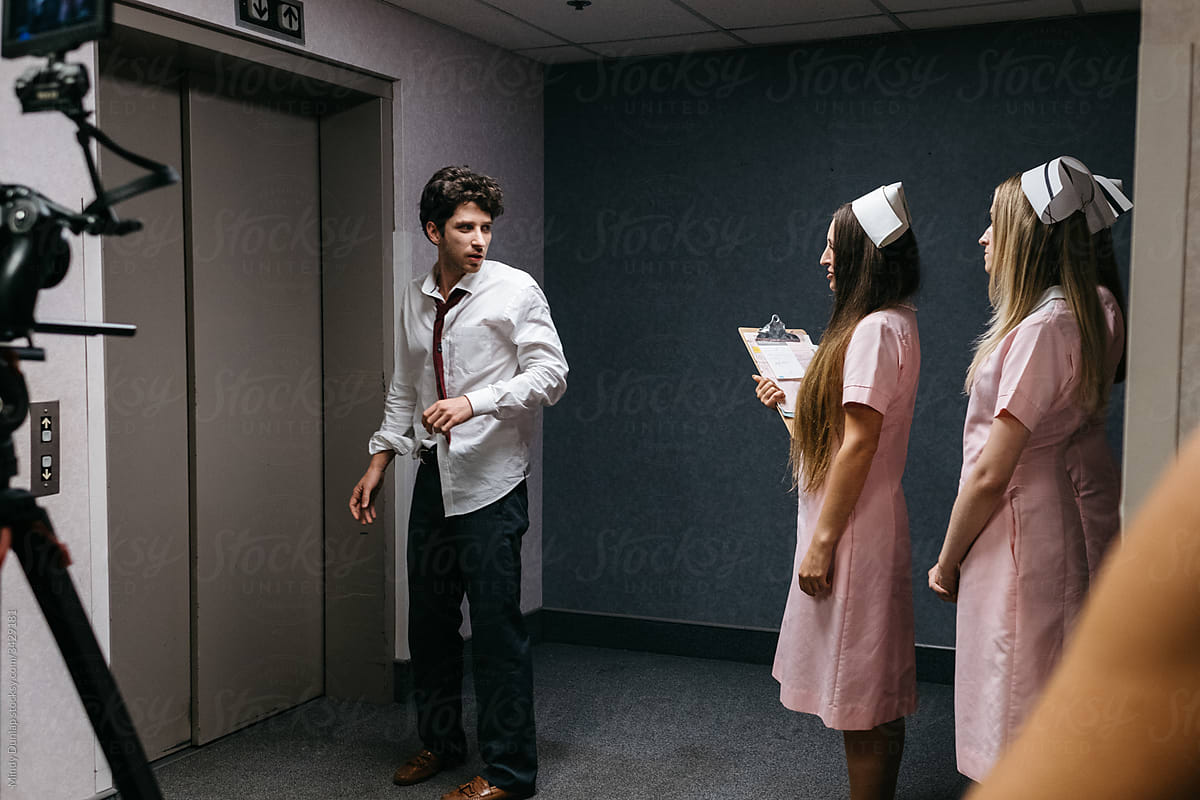 Actors perform their scene in a hospital