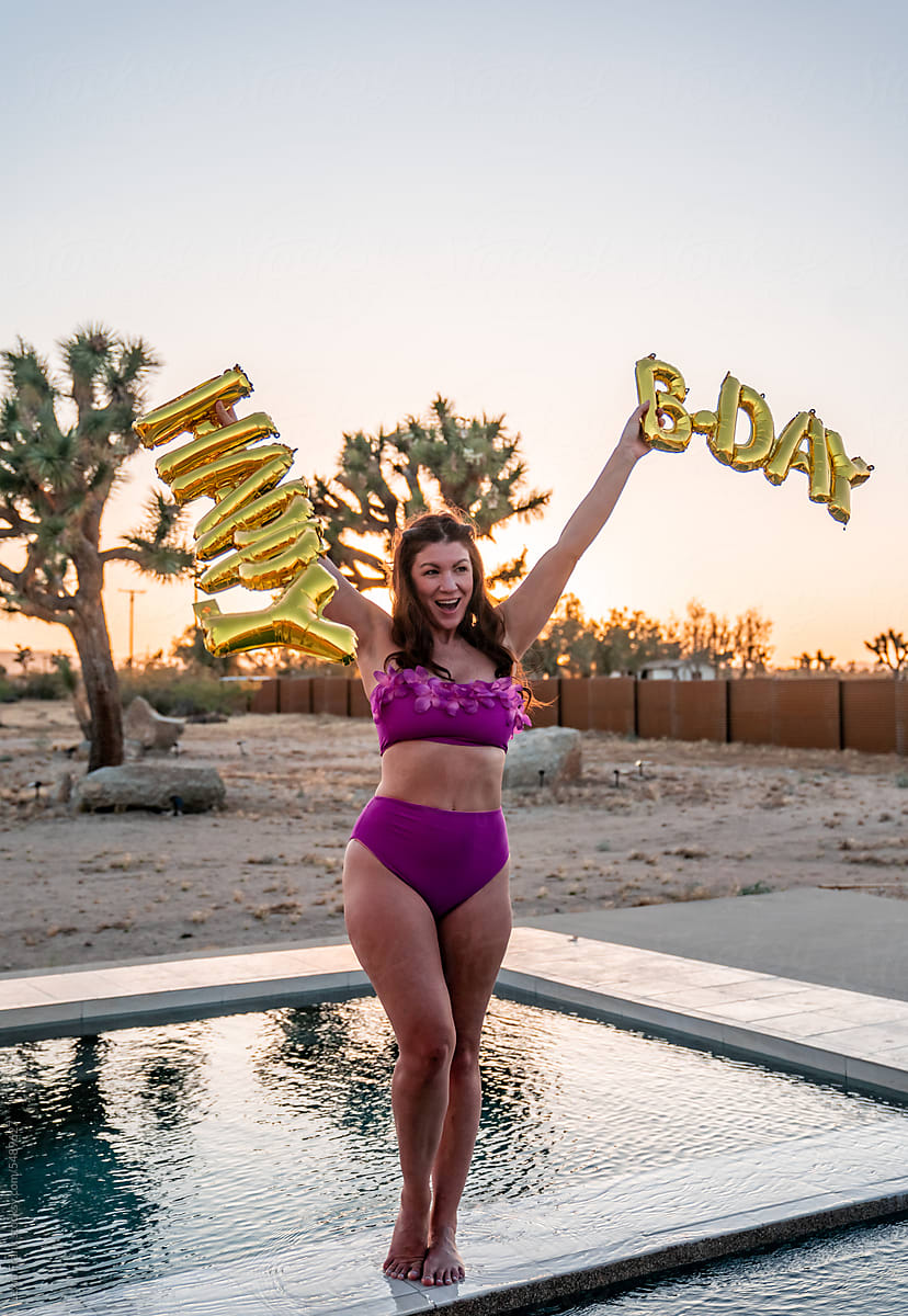 Happy Birthday Balloons at the pool
