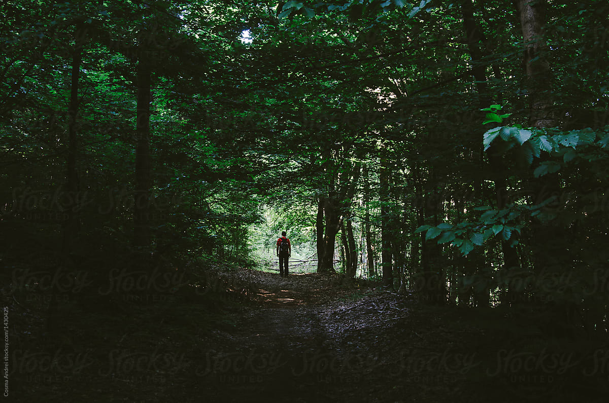 Man in dark woods