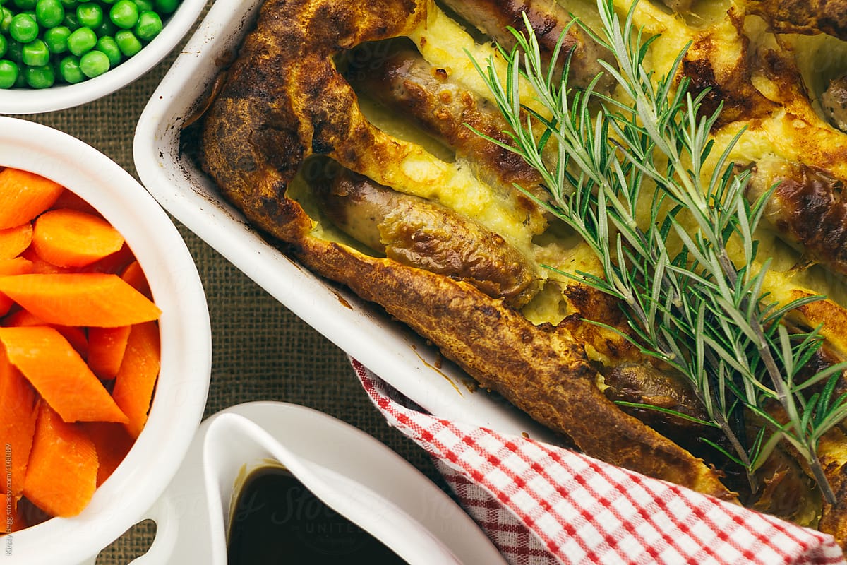Toad In The Hole from above with rosemary