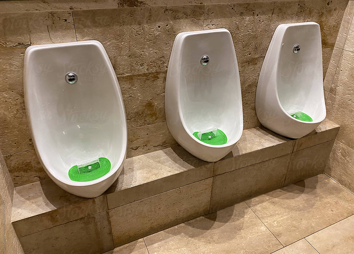 Funny urinals with soccer goal mesh guard