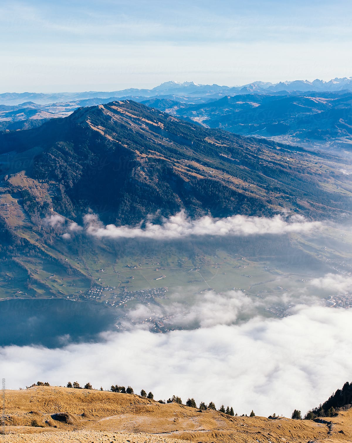 Central Switzerland Panorama - View on Sea of Fog Covering Lake Zug
