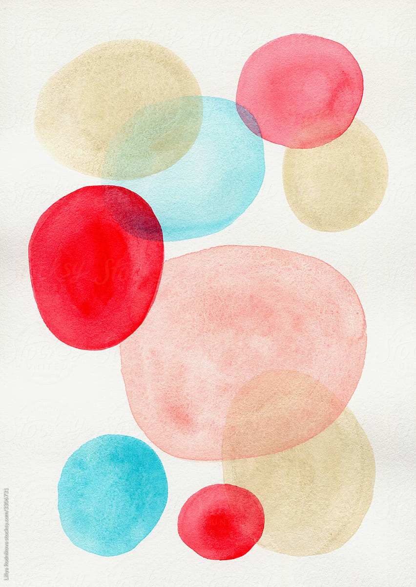 Pink, blue and buff watercolor ovals