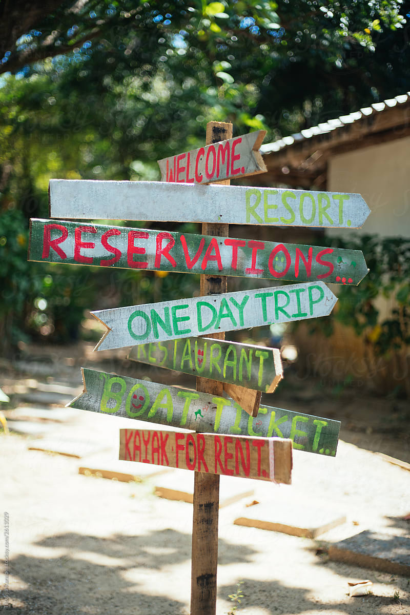 Handmade Direction Signs on Small Island in Thailand