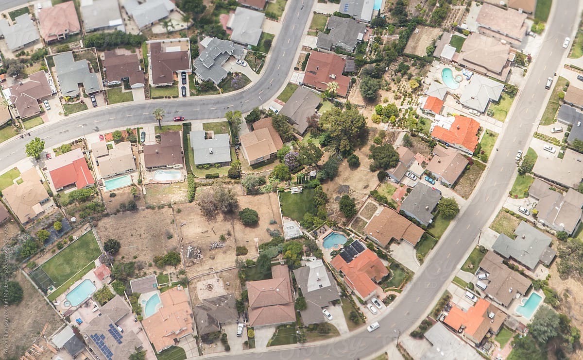 An arial view of American suburbia