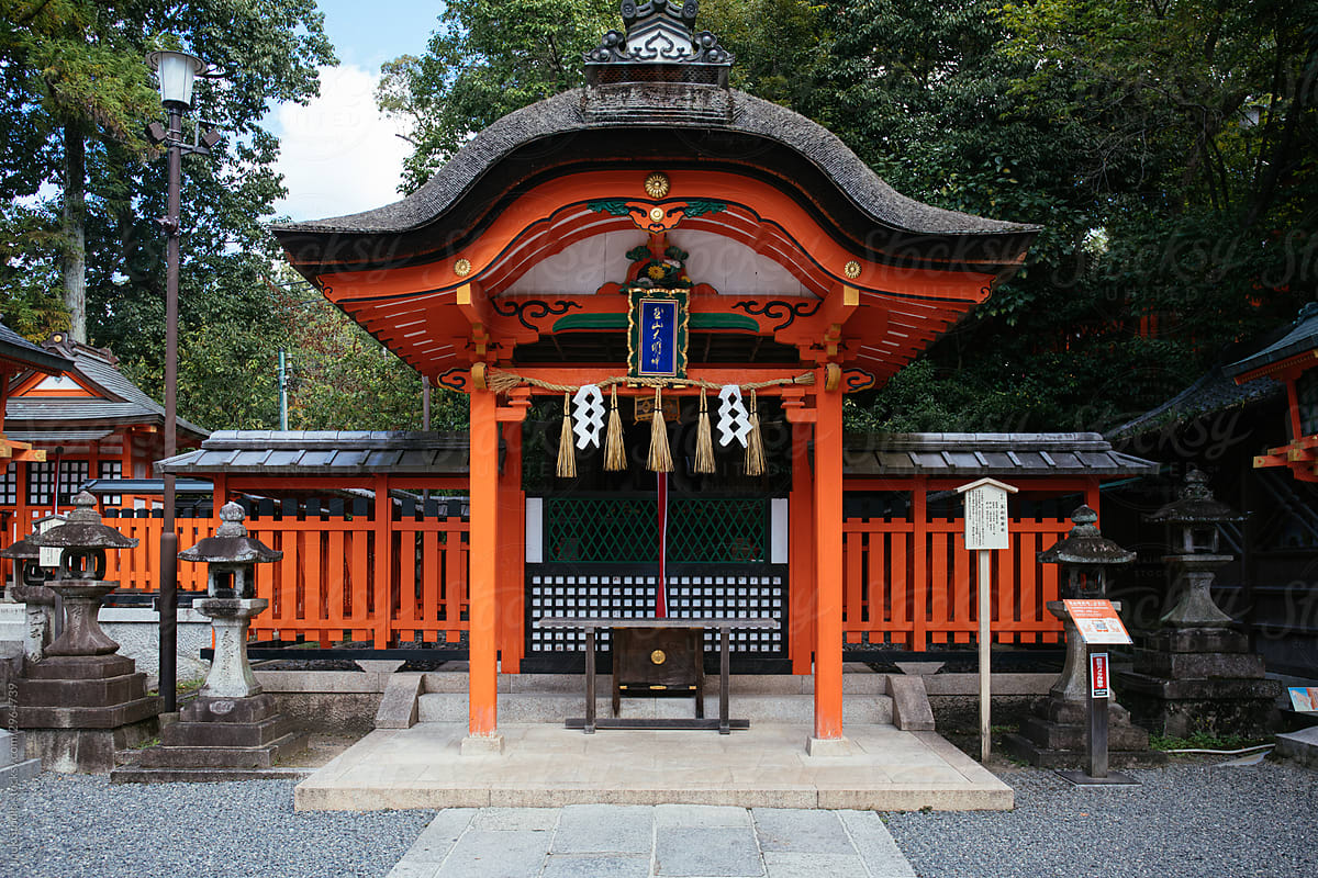 Traditional Shinto shrine with altar