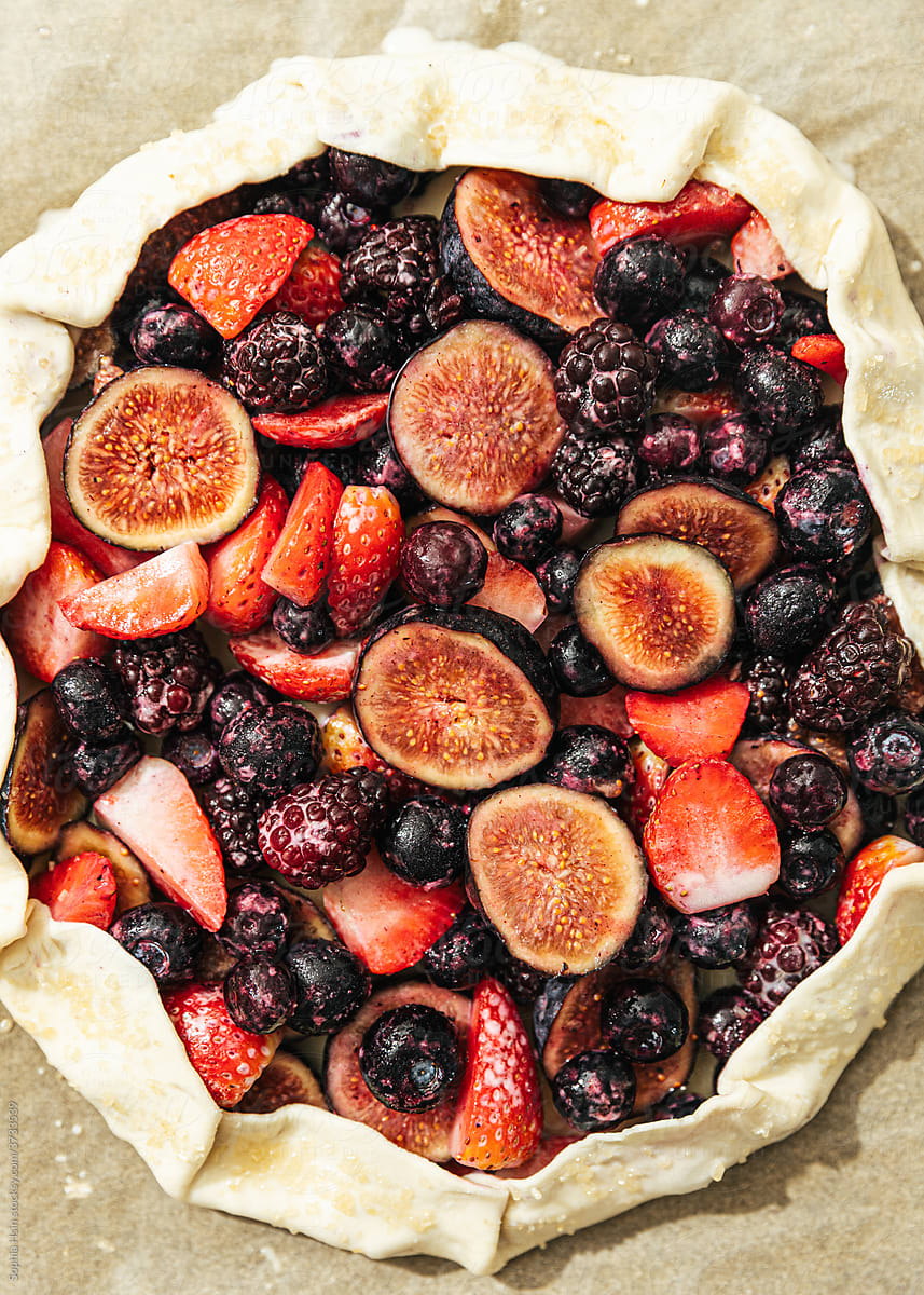 Close up of pre-baked berry galette