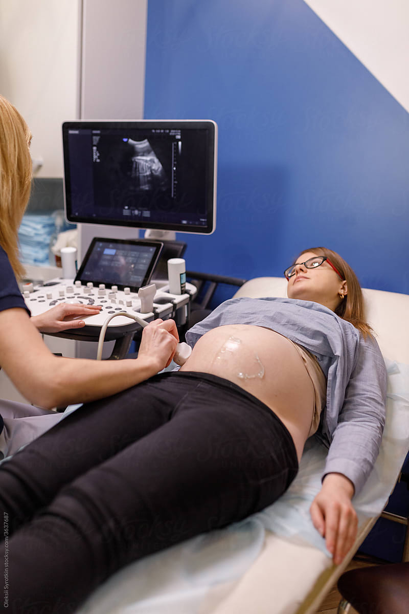 Woman doing ultrasonography researches