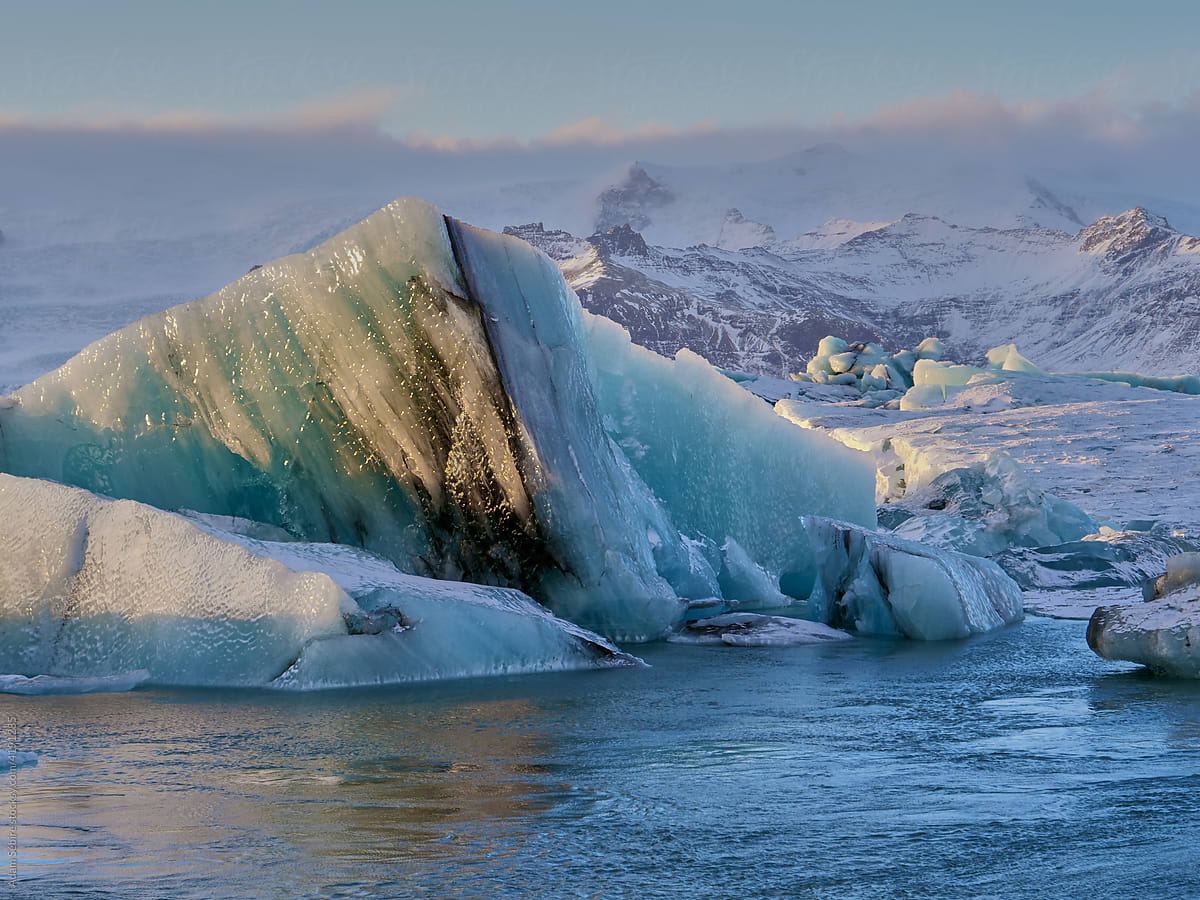 Beautiful striped ice berg melting, Arctic global warming