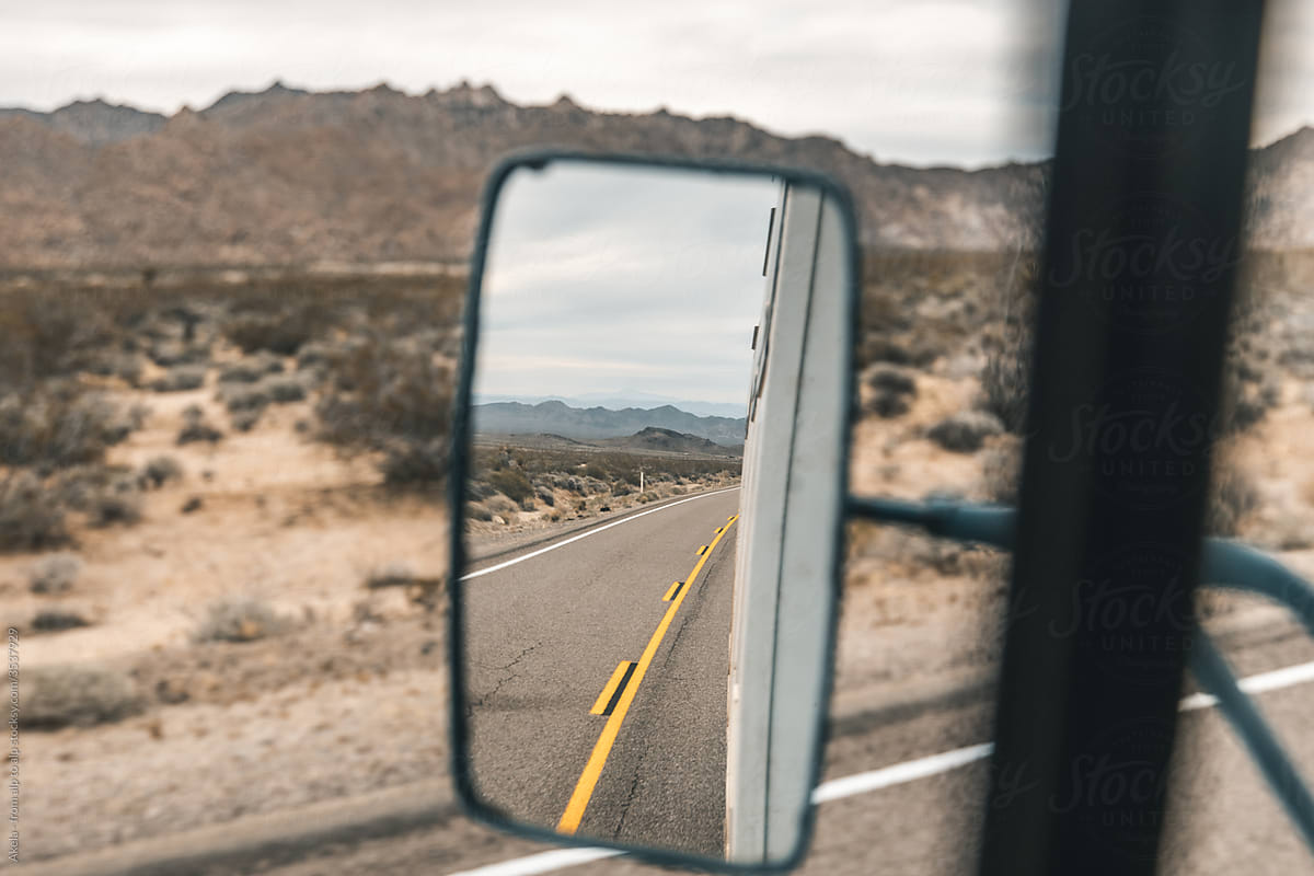 road view in the rear view mirror