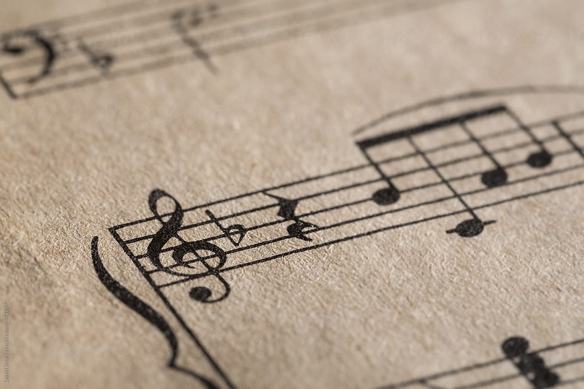 Close-up of notes on vintage sheet music