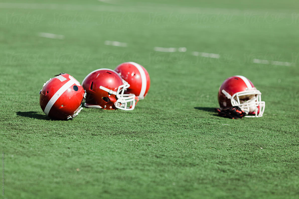 Red Color American football helmets