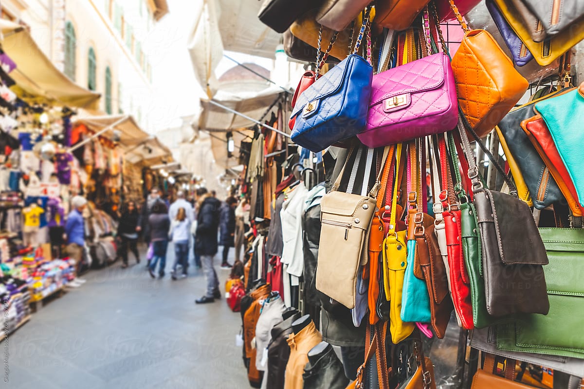 Colorful Leather Purses in Italian Open Marketplace