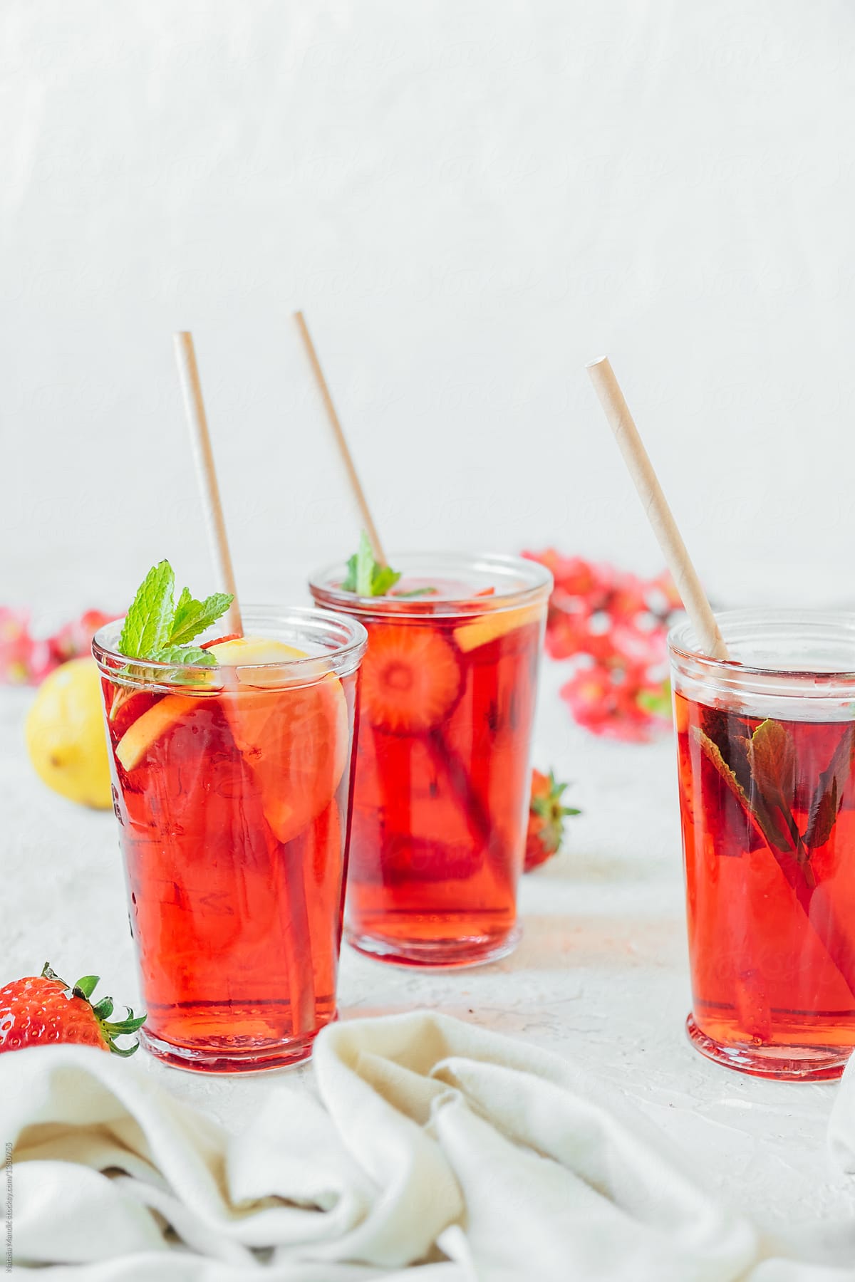 Strawberry hibiscus and mint iced tea